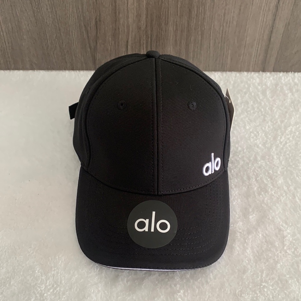 ALO Yoga Black Cap with White 'alo' Logo
